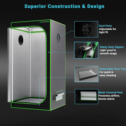 MIMEO Grow Tent with heavy-duty zippers, duct ports, and mesh-covered vent for indoor hydroponics